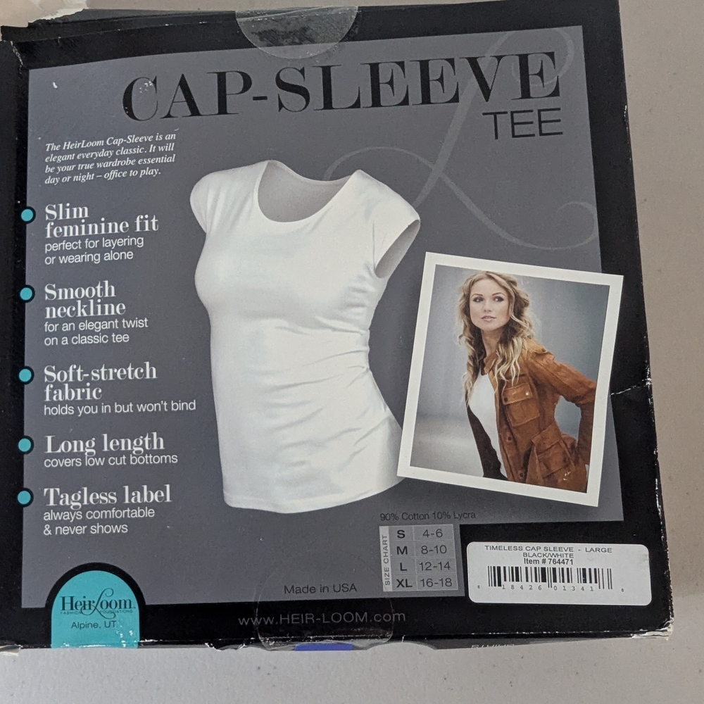 Heirloom Cap Sleeve Tees 2 Pack Black & White Women's Large Slim Fit - Picture 2 of 3